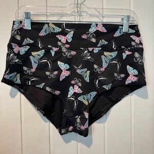 Black High-Waist Bikini Bottoms with Pastel Butterfly Print